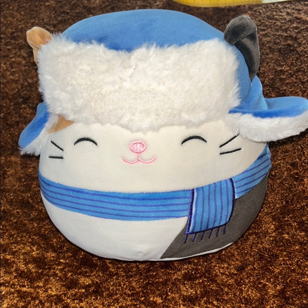 Squishmallows Cozy Blue and White Cat Plush